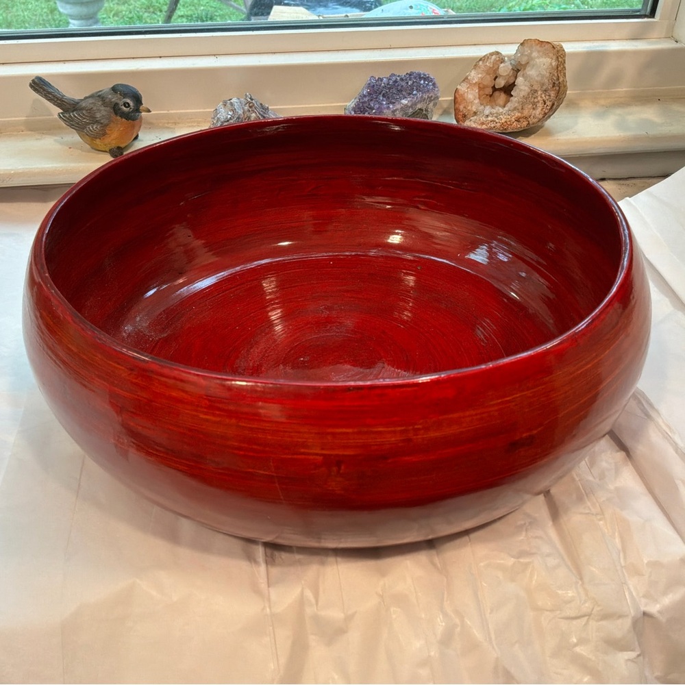 Lerman Red 2 Tone Spun Bamboo Bowl Decorator / Planter